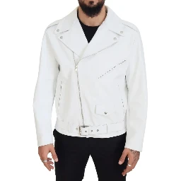 White Leather Biker Coat Zipper Jacket