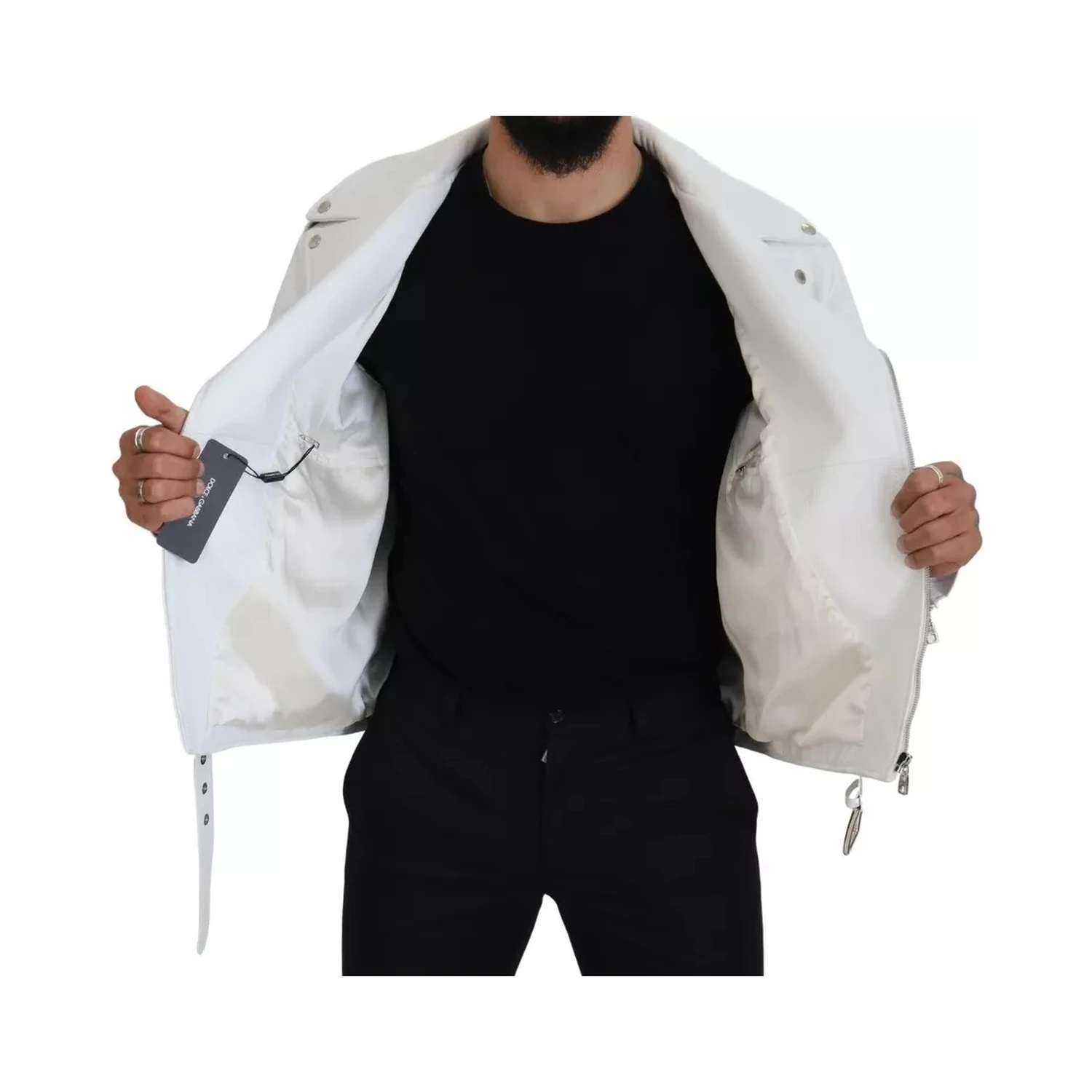 White Leather Biker Coat Zipper Jacket