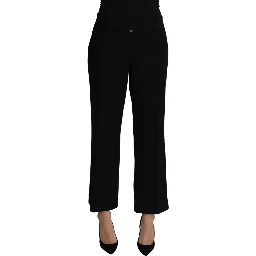 Black Wool Stretch Cropped Capri Trouser Pants