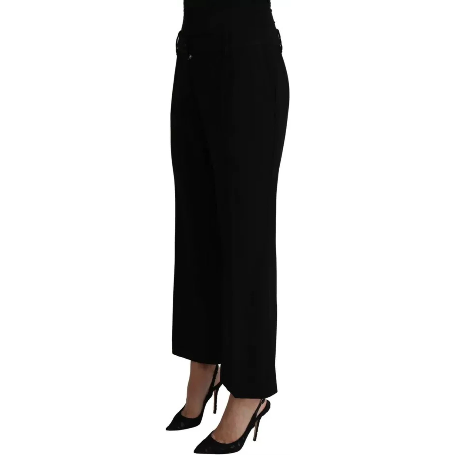 Black Wool Stretch Cropped Capri Trouser Pants