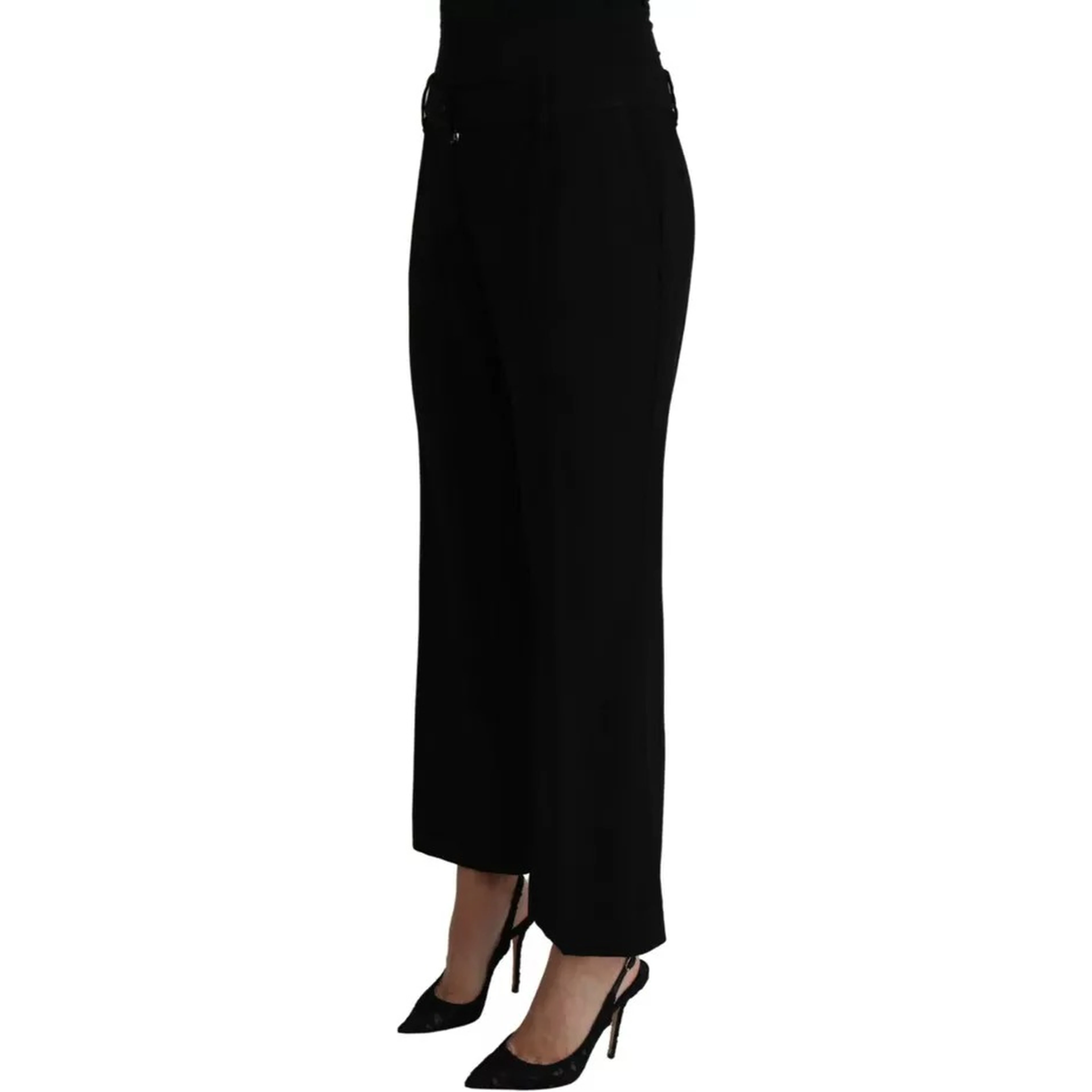 Black Wool Stretch Cropped Capri Trouser Pants