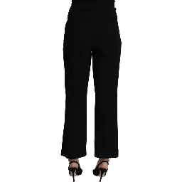 Black Wool Stretch Cropped Capri Trouser Pants