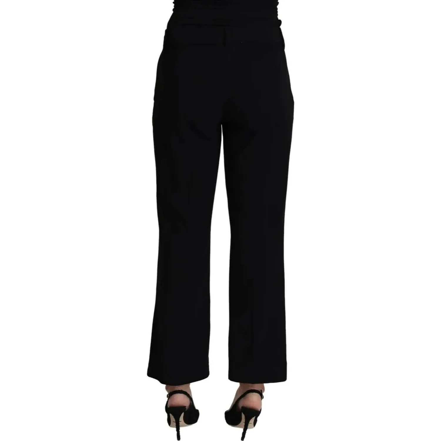 Black Wool Stretch Cropped Capri Trouser Pants