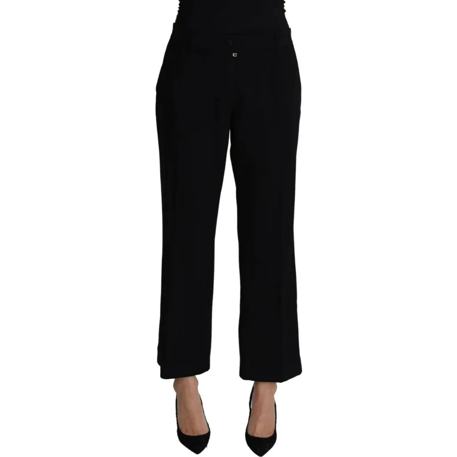 Black Wool Stretch Cropped Capri Trouser Pants