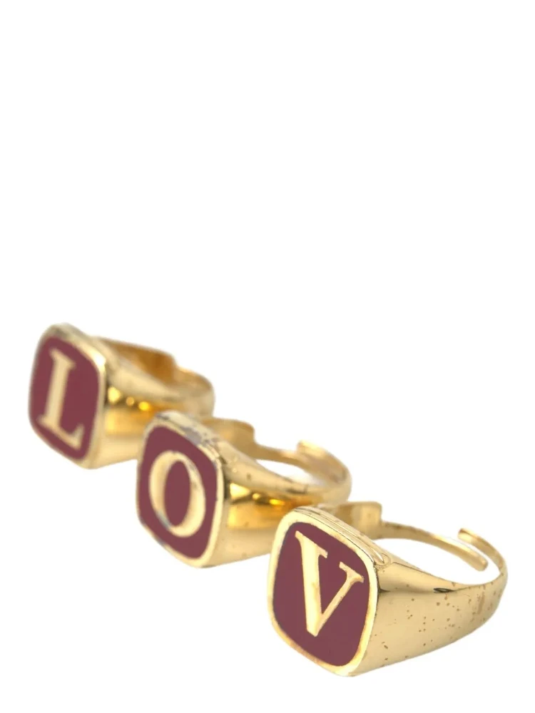 Gold Brass LOVE Enamel Set of 3 Ring