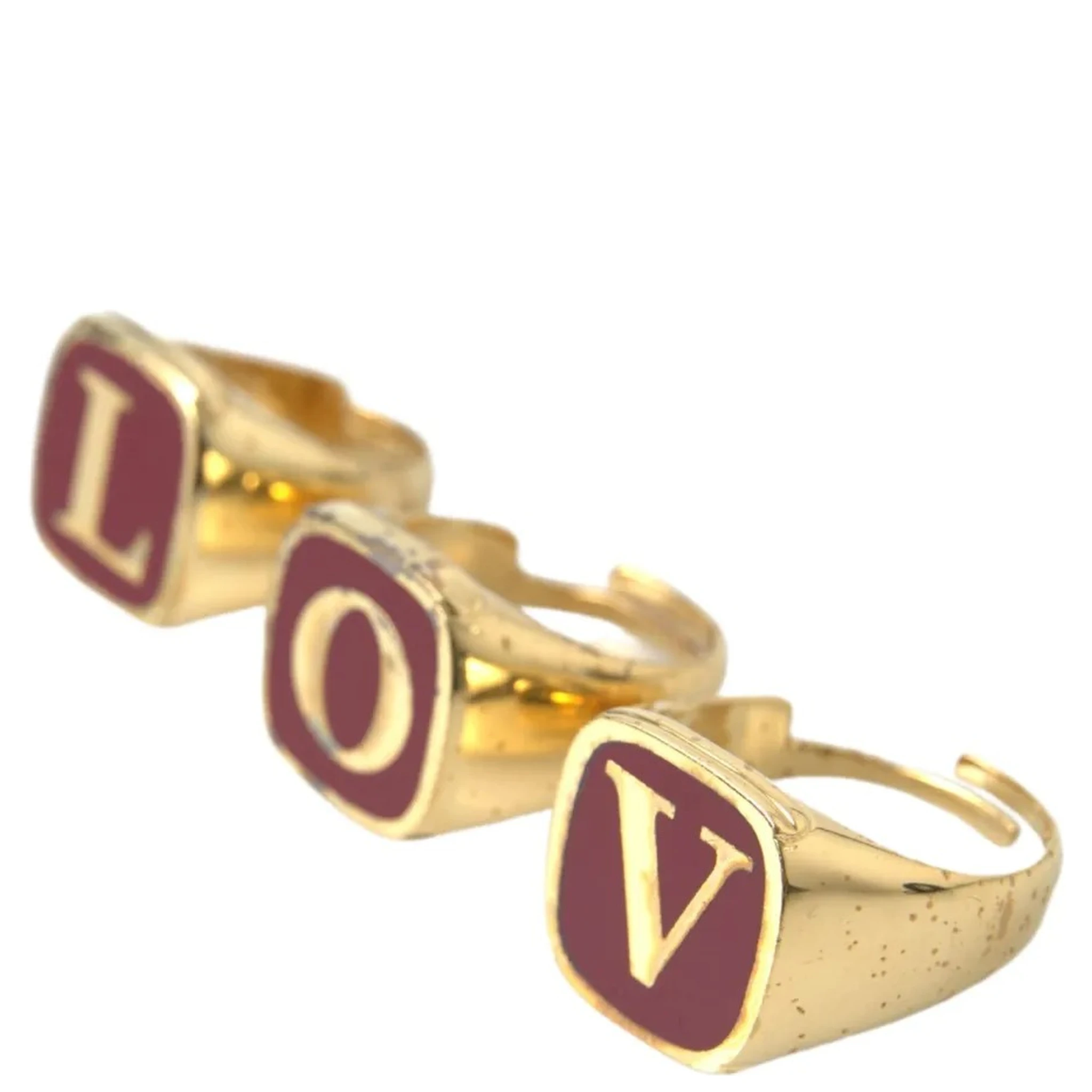 Gold Brass LOVE Enamel Set of 3 Ring