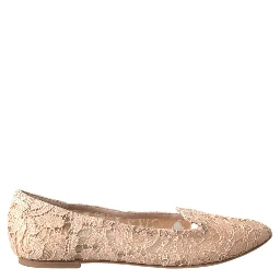 Beige Floral Lace Loafers Flats Shoes