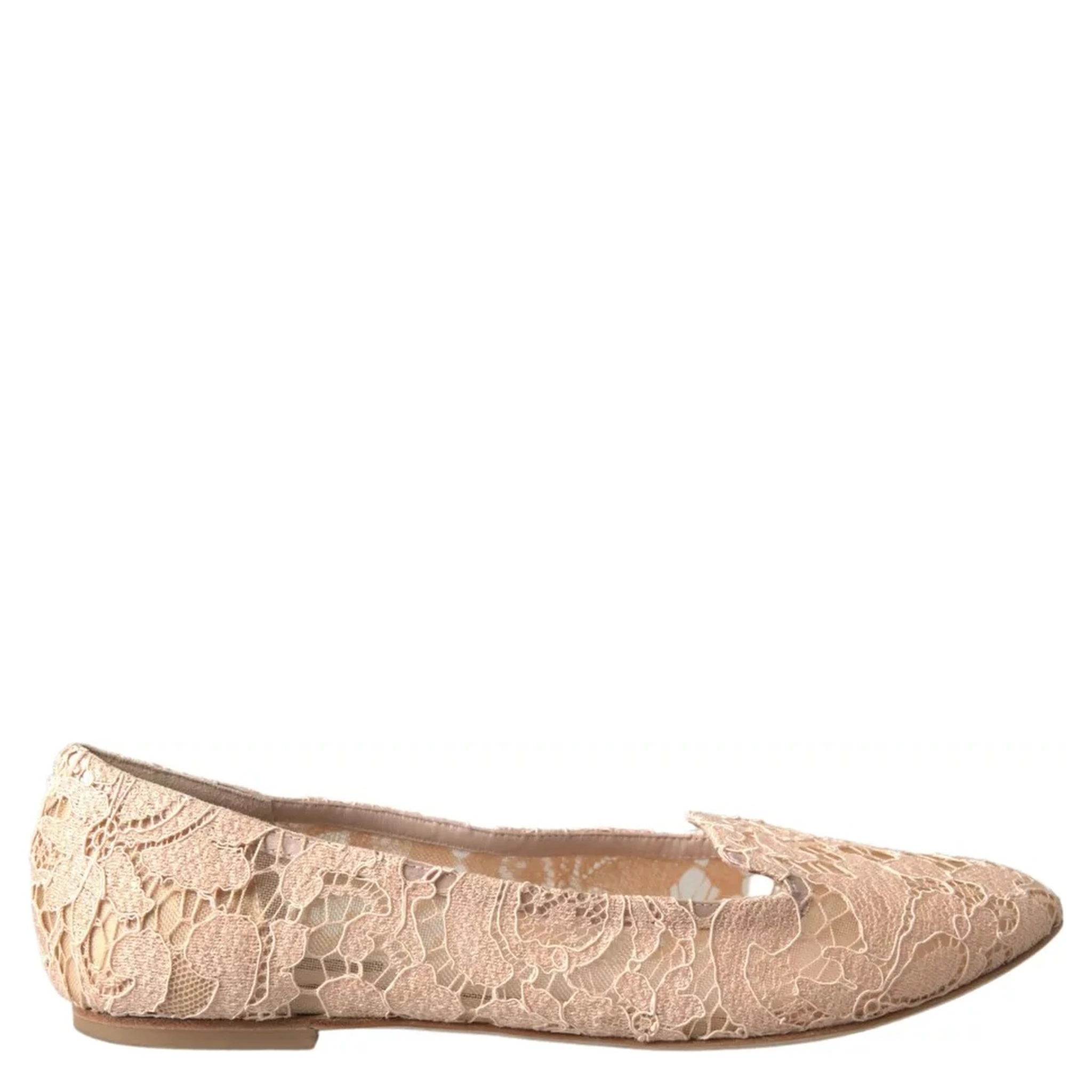 Beige Floral Lace Loafers Flats Shoes
