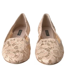 Beige Floral Lace Loafers Flats Shoes
