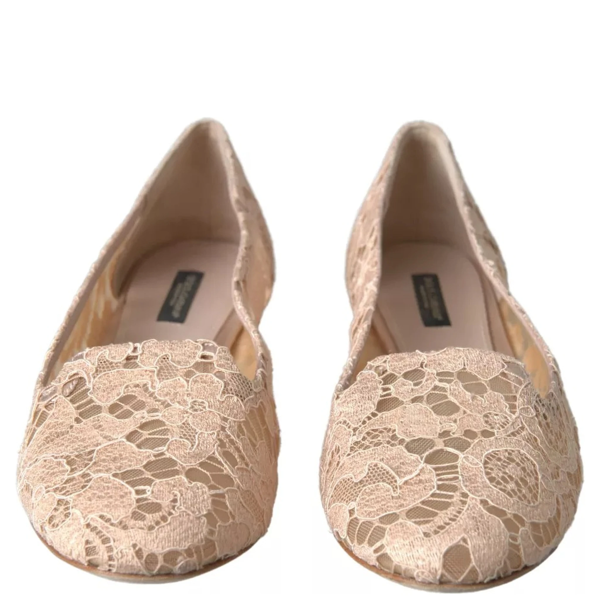 Beige Floral Lace Loafers Flats Shoes