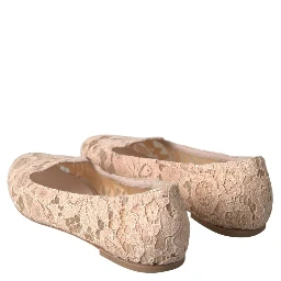 Beige Floral Lace Loafers Flats Shoes