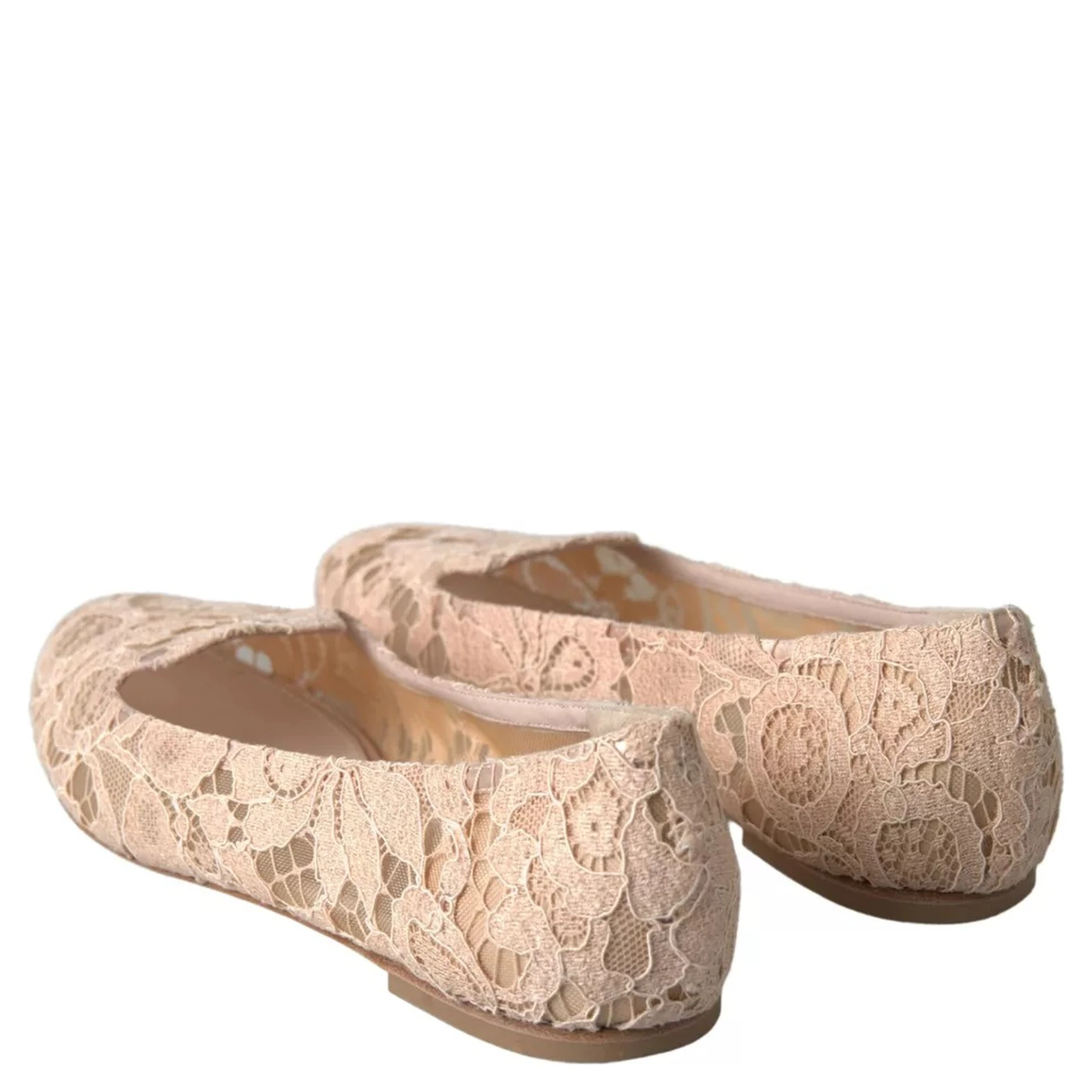 Beige Floral Lace Loafers Flats Shoes