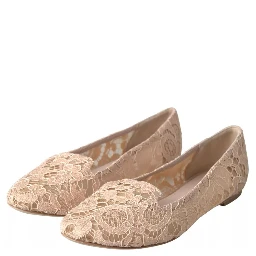 Beige Floral Lace Loafers Flats Shoes