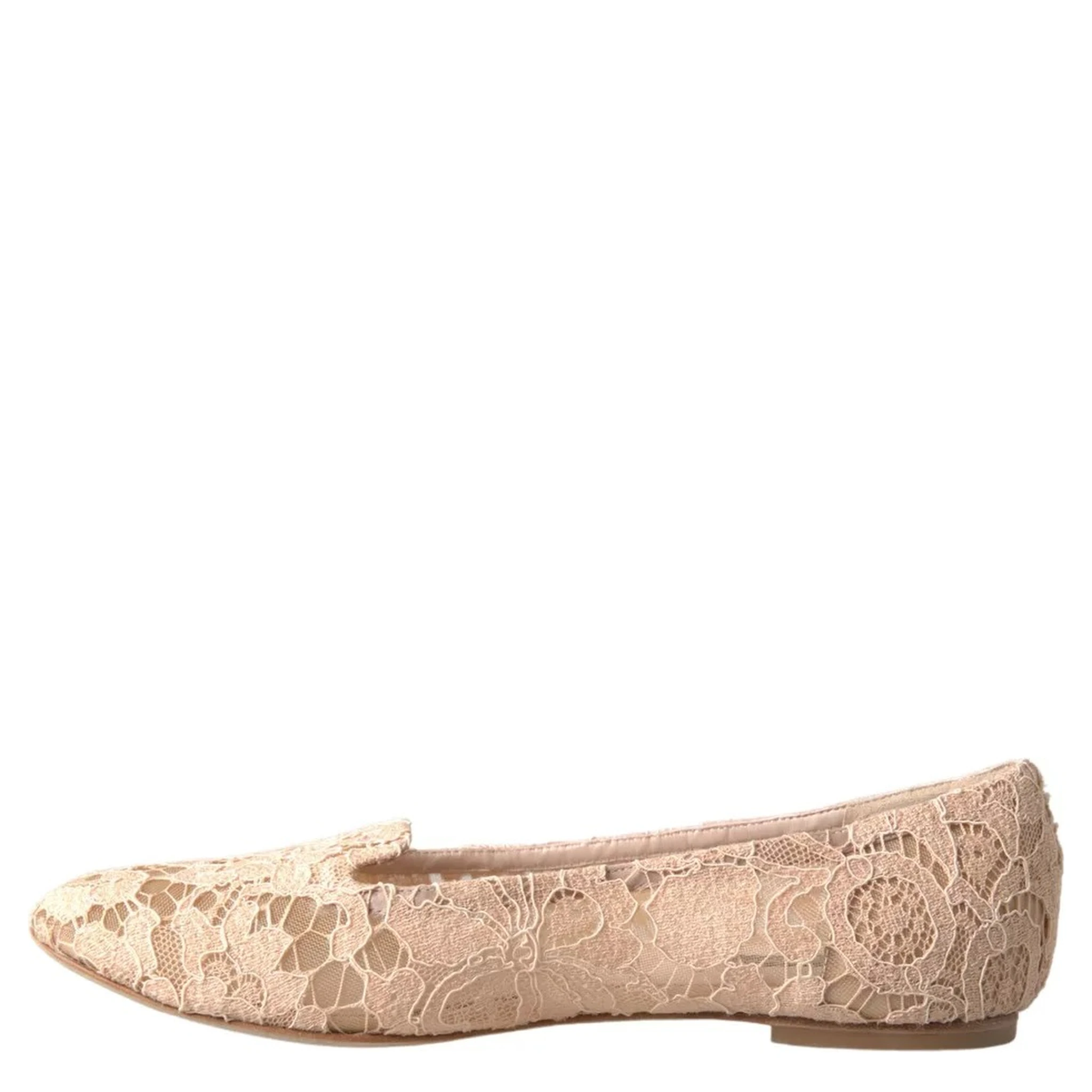 Beige Floral Lace Loafers Flats Shoes