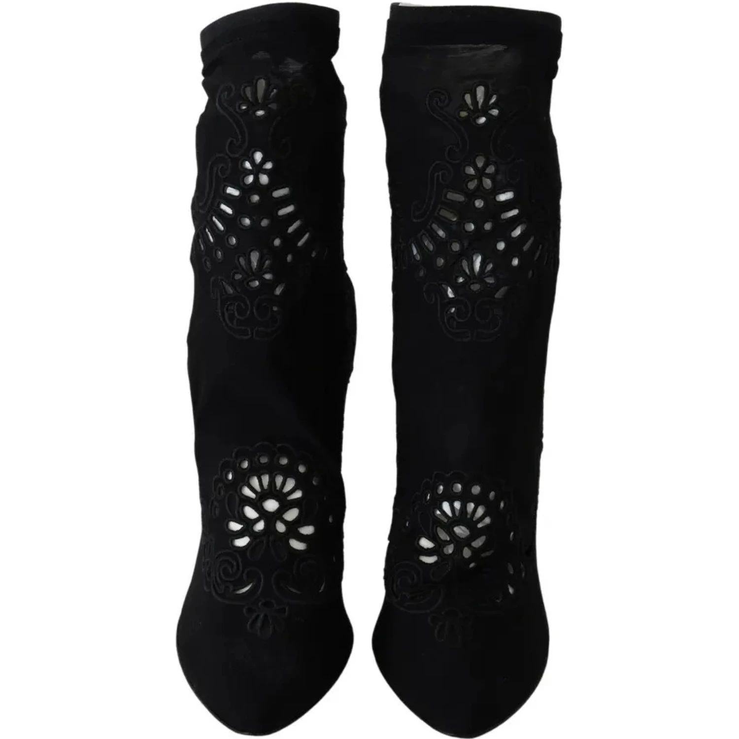 Black Stretch Pumps Boots Floral Lace Shoes
