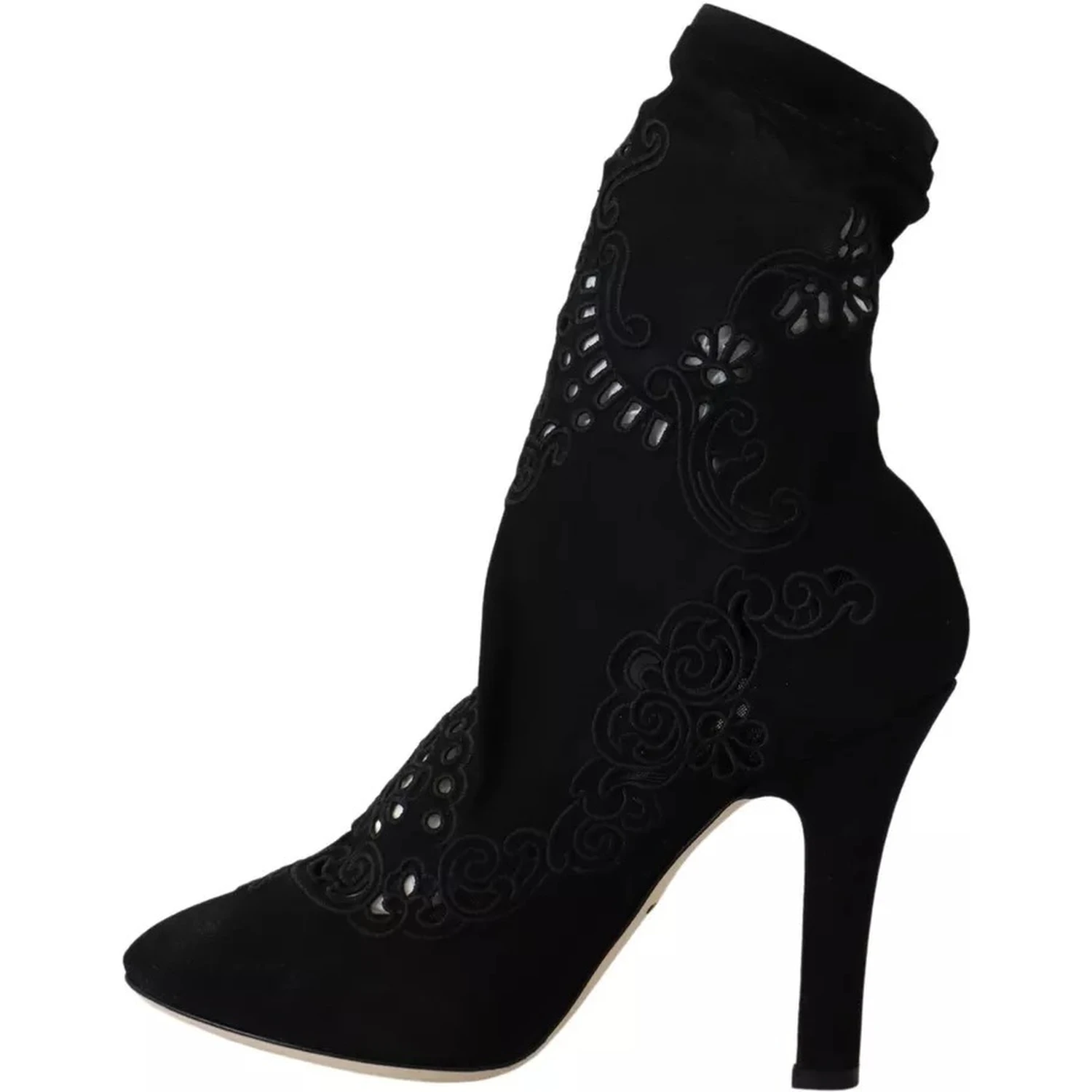 Black Stretch Pumps Boots Floral Lace Shoes
