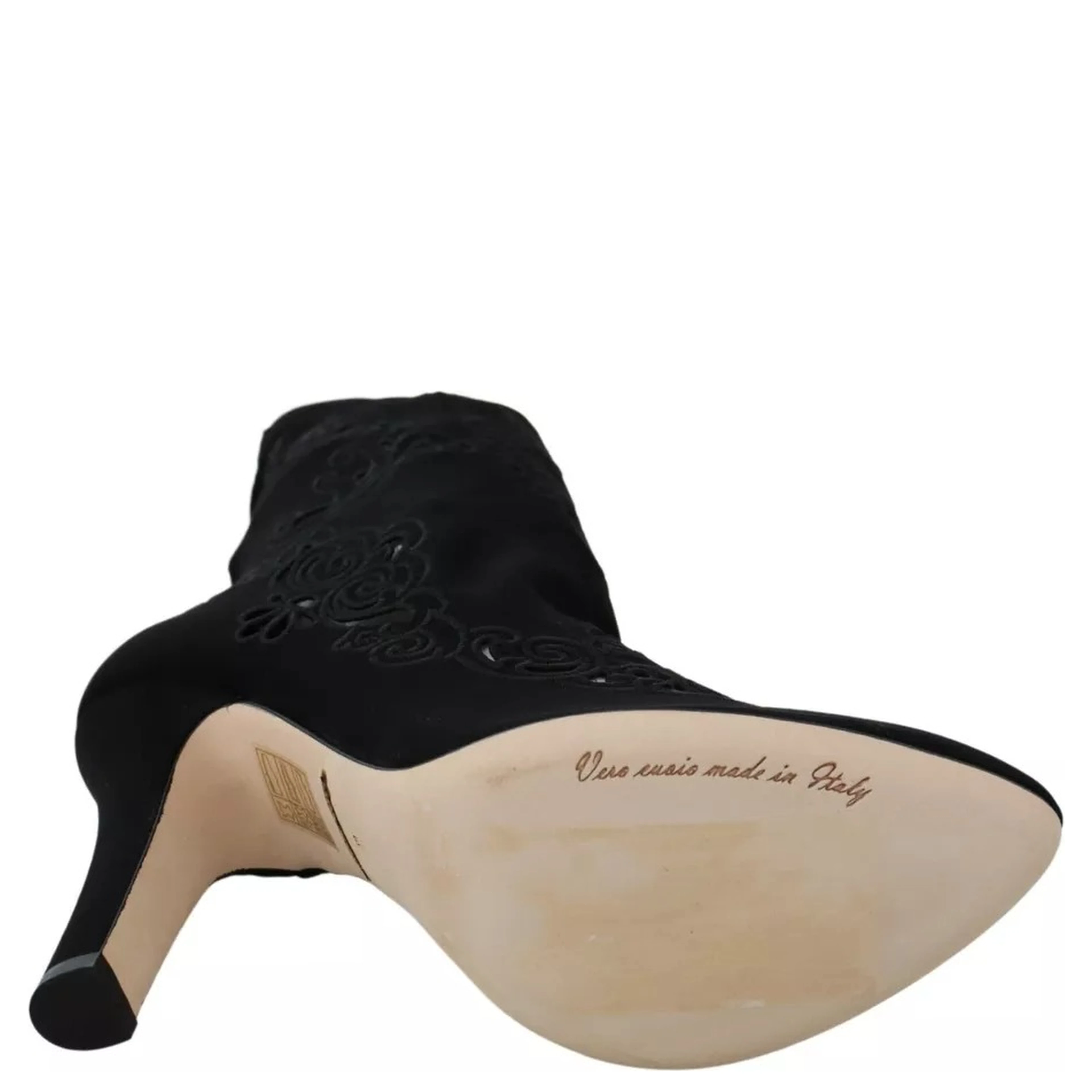Black Stretch Pumps Boots Floral Lace Shoes