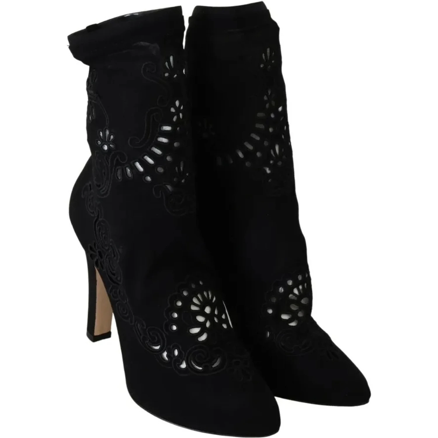 Black Stretch Pumps Boots Floral Lace Shoes