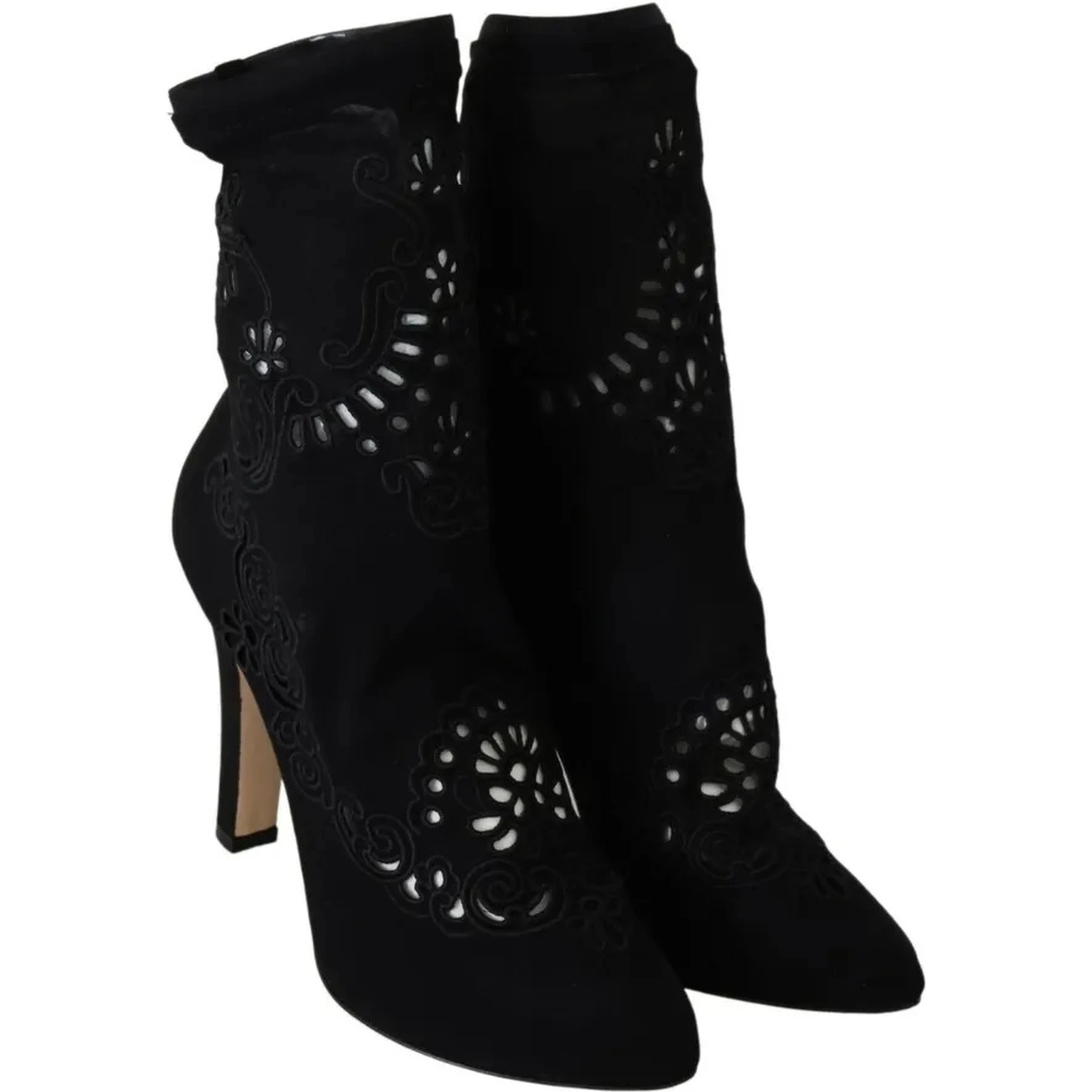 Black Stretch Pumps Boots Floral Lace Shoes