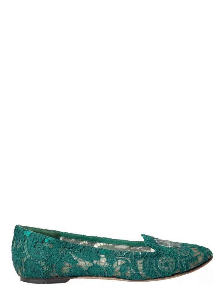 Green Taormina Lace Slip On Flats Shoes