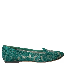 Green Taormina Lace Slip On Flats Shoes