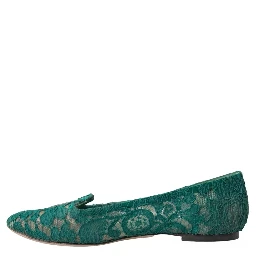 Green Taormina Lace Slip On Flats Shoes