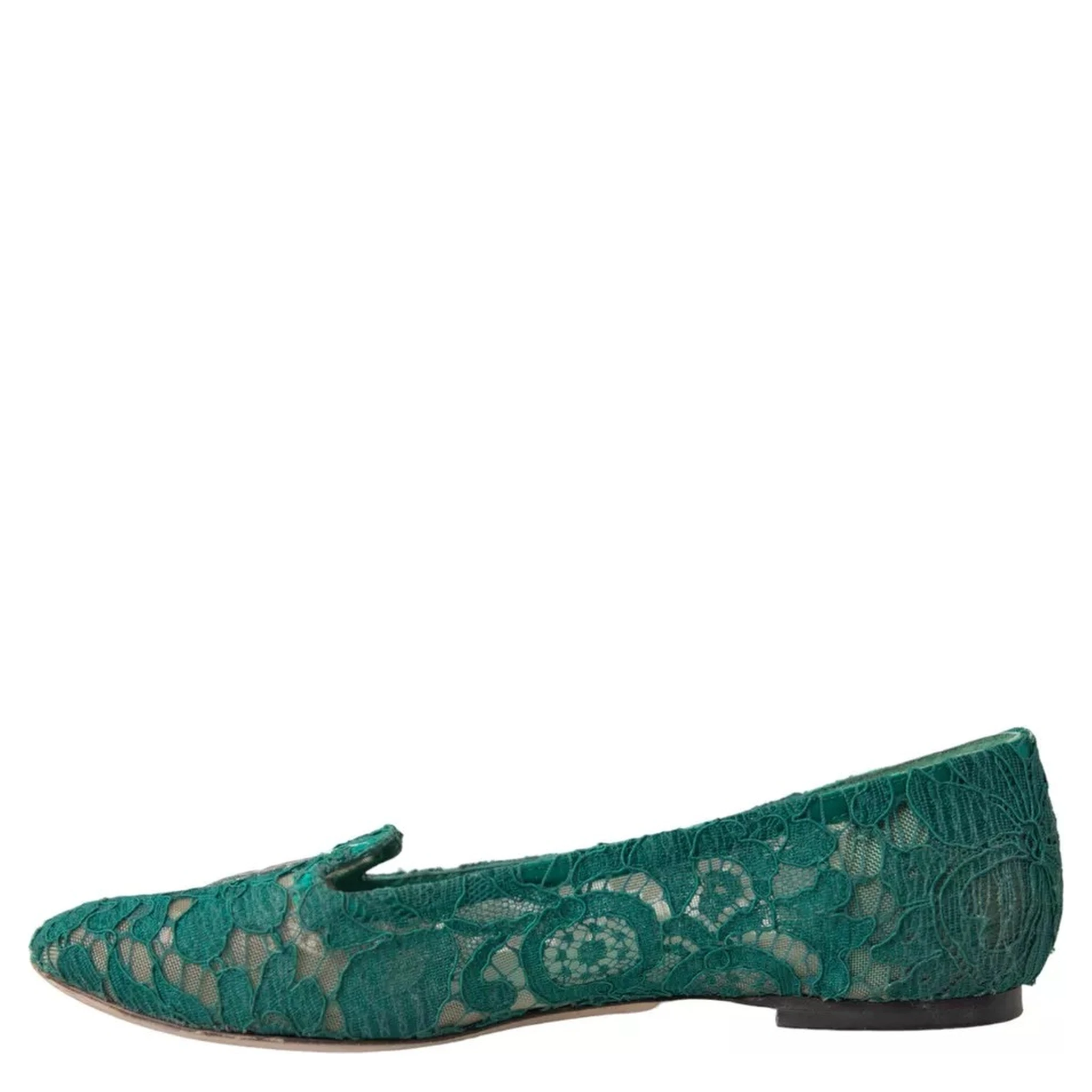 Green Taormina Lace Slip On Flats Shoes