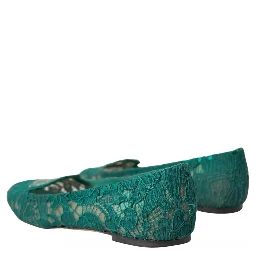 Green Taormina Lace Slip On Flats Shoes
