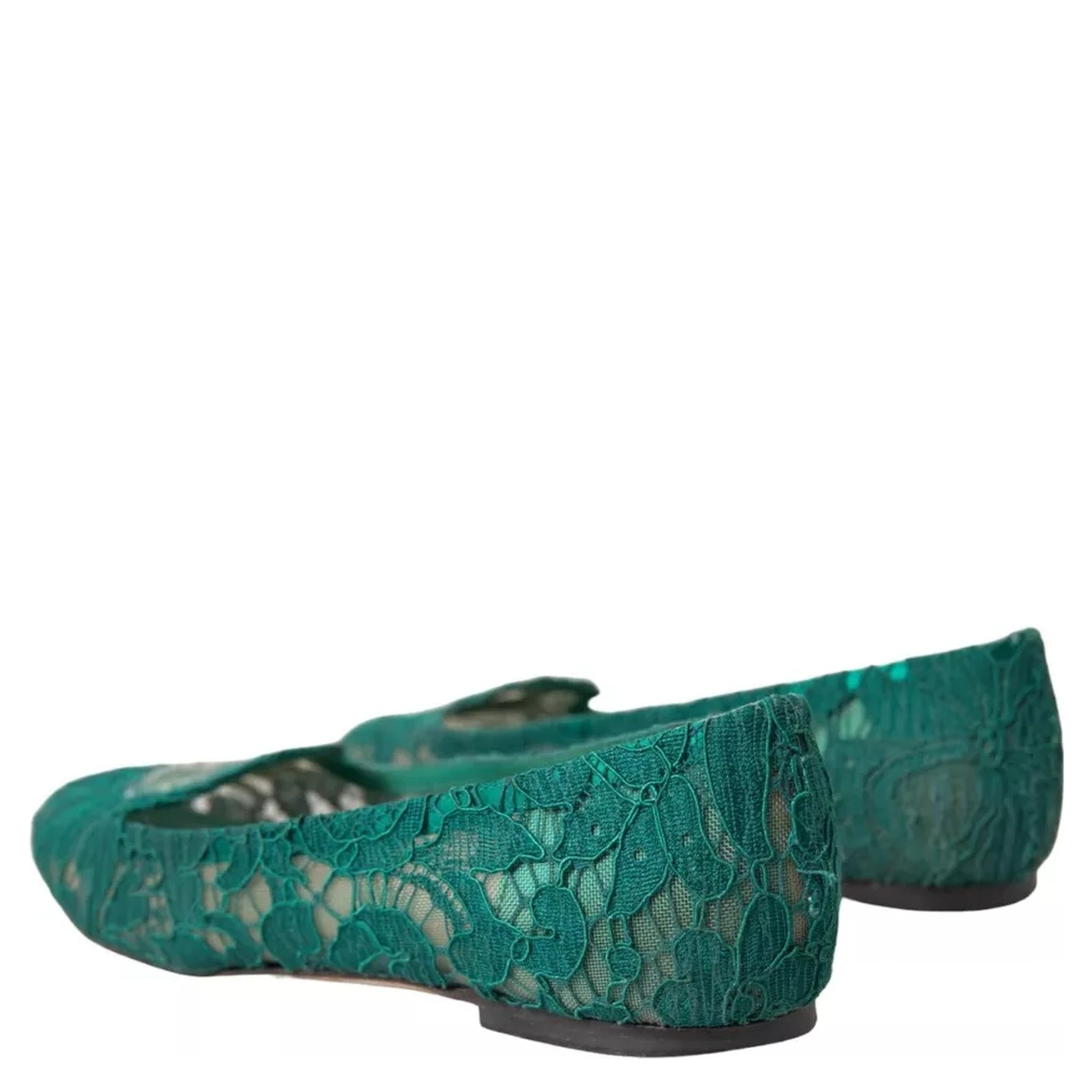 Green Taormina Lace Slip On Flats Shoes