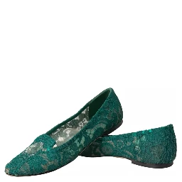 Green Taormina Lace Slip On Flats Shoes