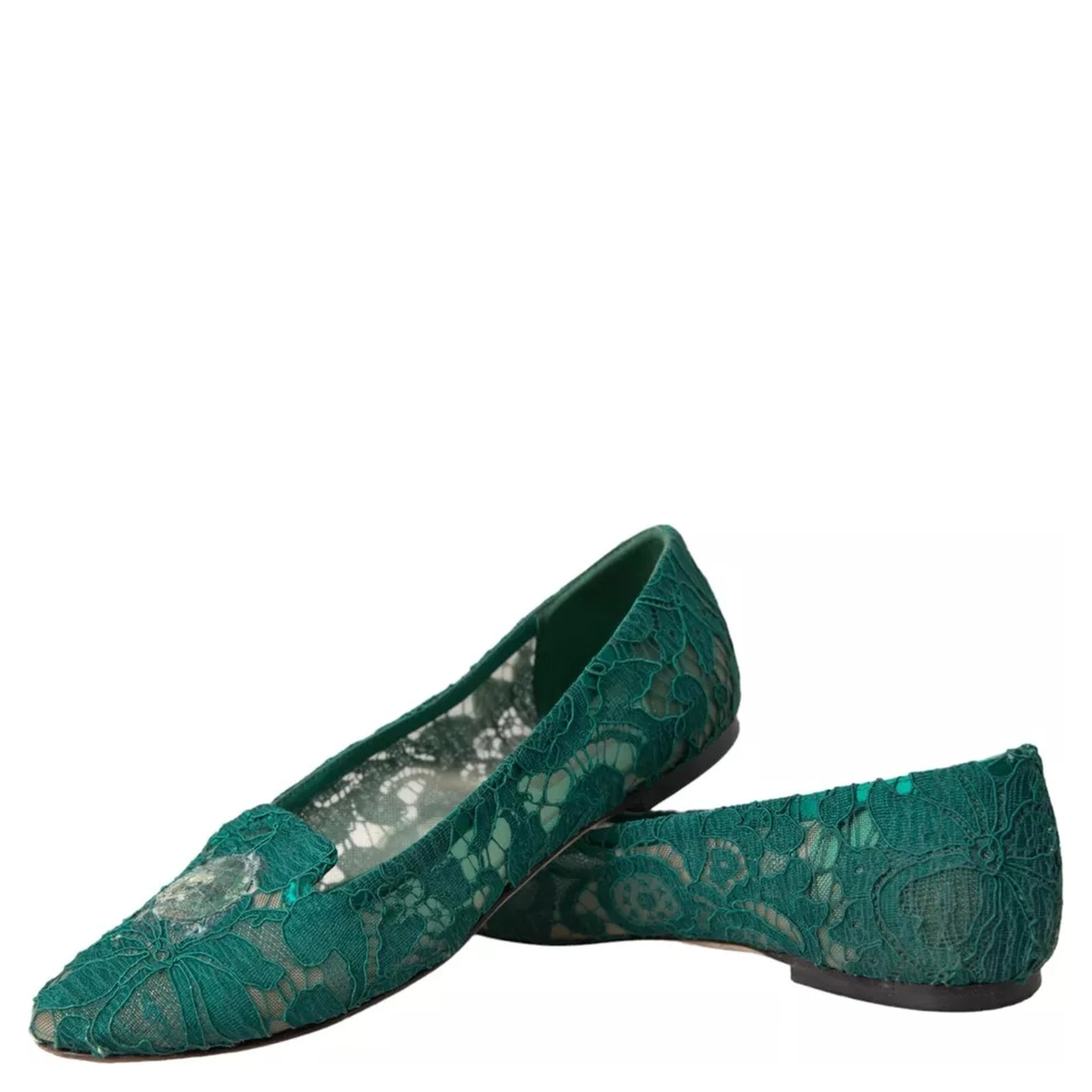 Green Taormina Lace Slip On Flats Shoes