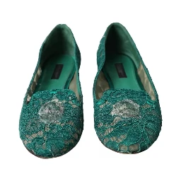Green Taormina Lace Slip On Flats Shoes