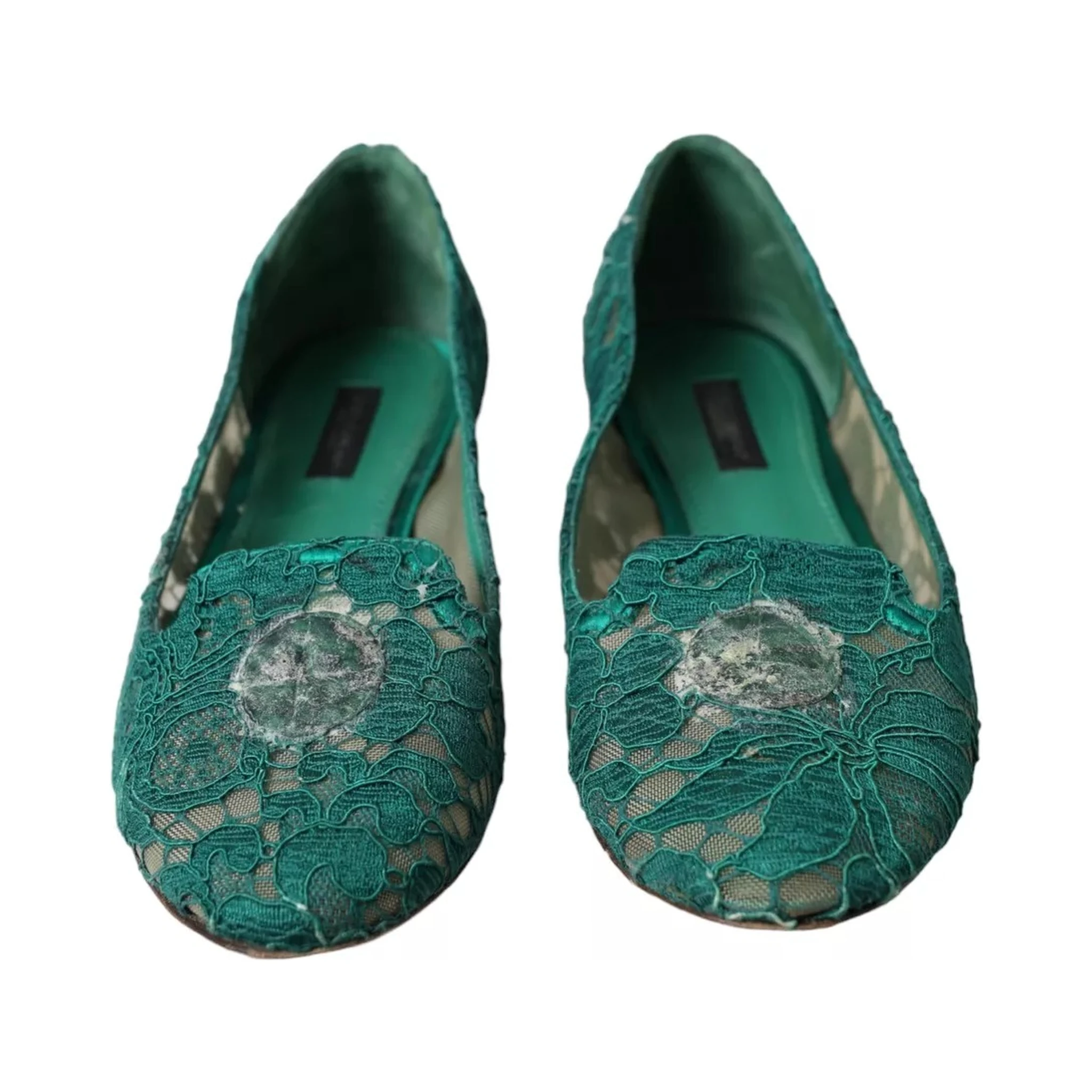 Green Taormina Lace Slip On Flats Shoes