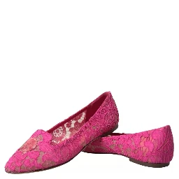 Pink Taormina Lace Slip On Flats Shoes