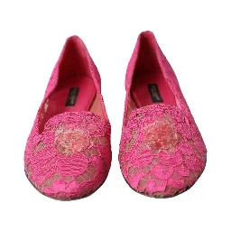 Pink Taormina Lace Slip On Flats Shoes
