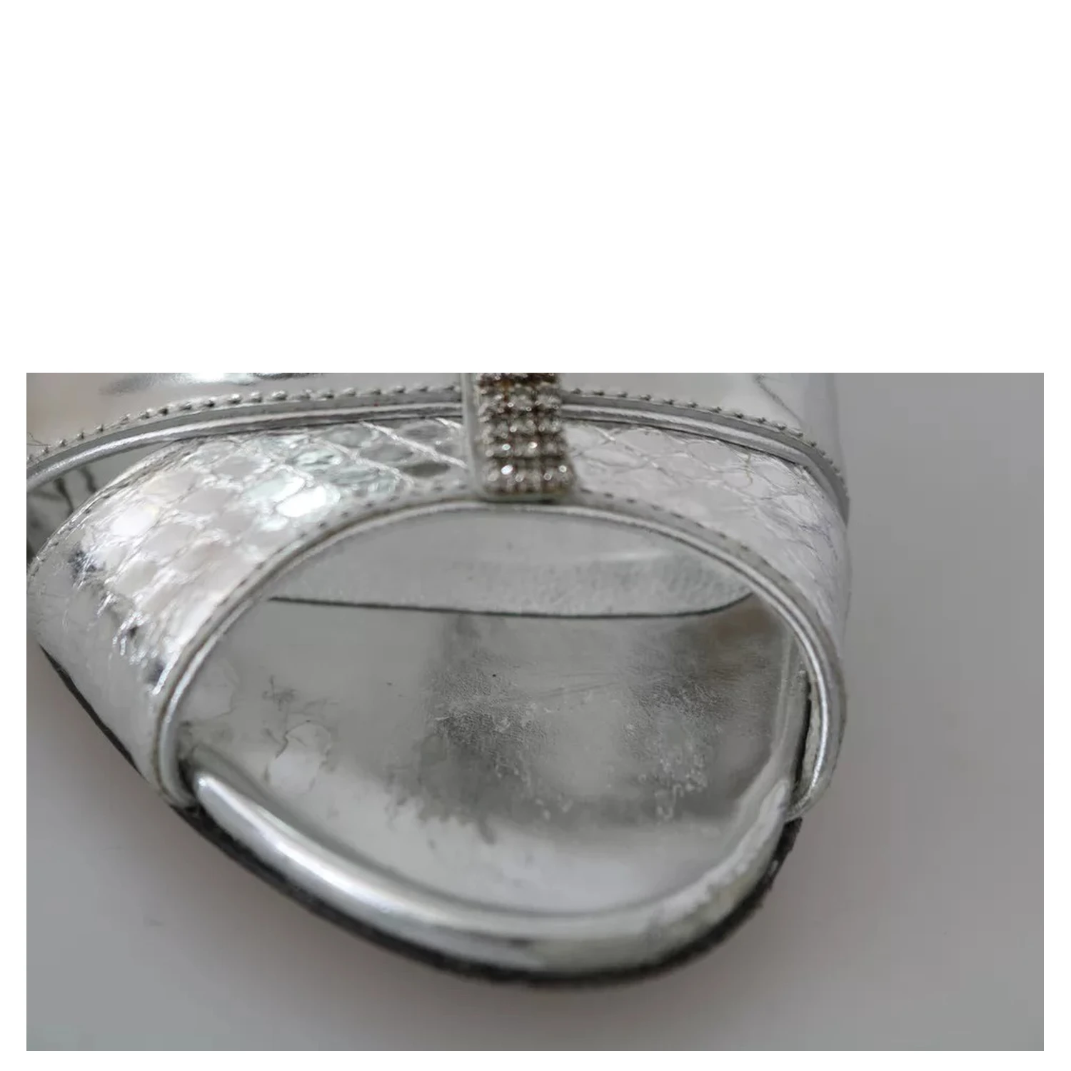 Silver Crystals T-strap Sandals Leather Shoes