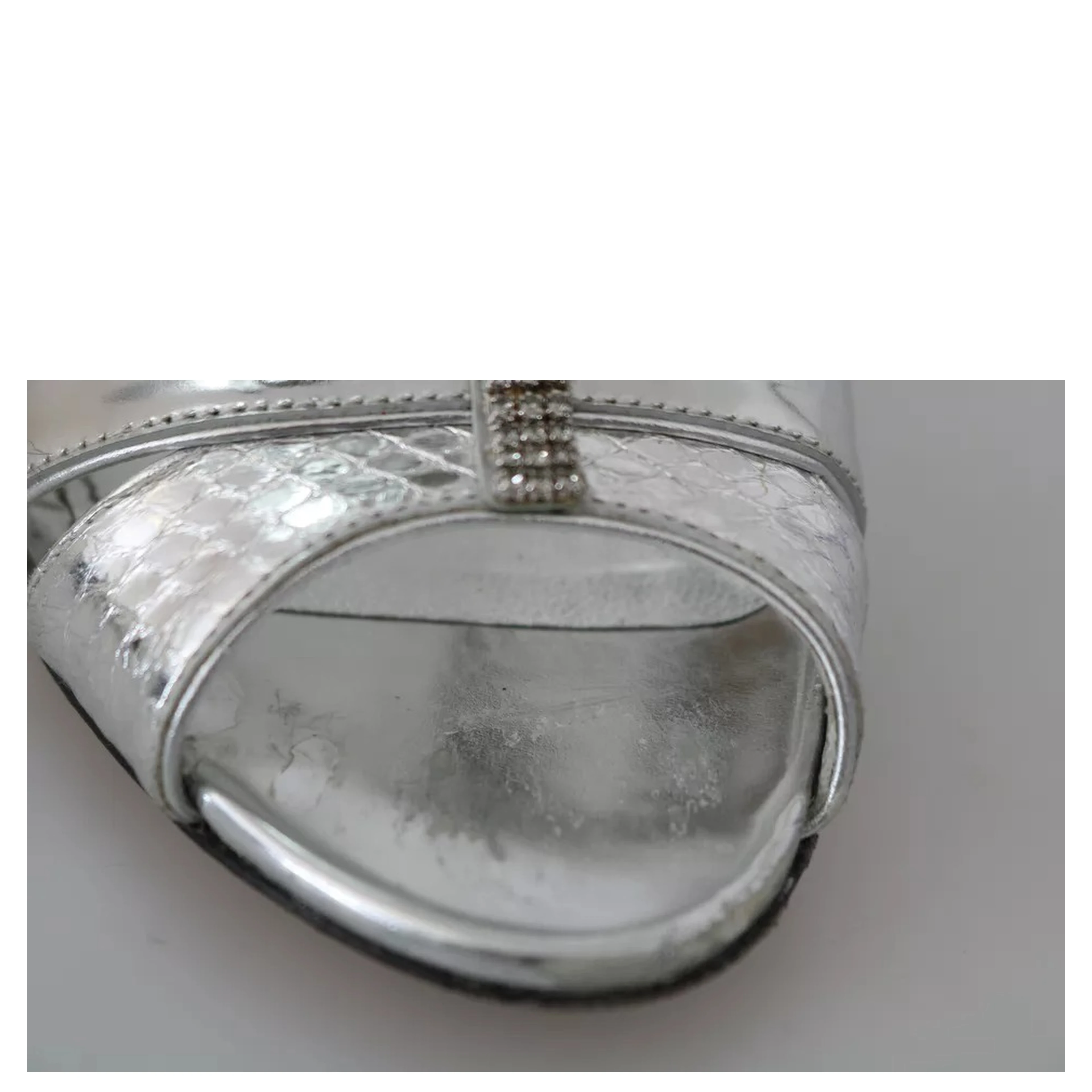 Silver Crystals T-strap Sandals Leather Shoes