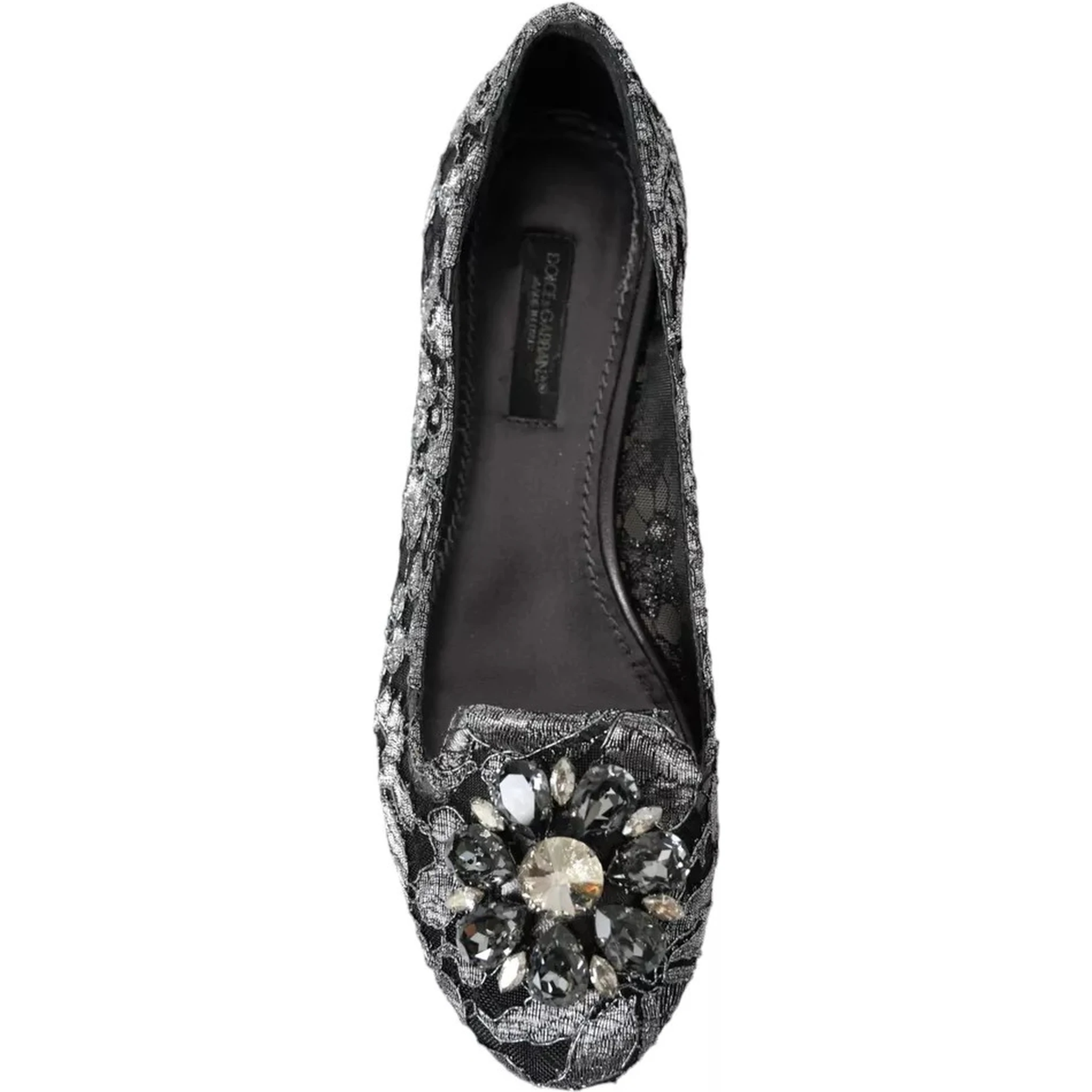 Gray Black Lace Crystal Ballet Loafers Shoes