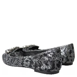 Gray Black Lace Crystal Ballet Loafers Shoes