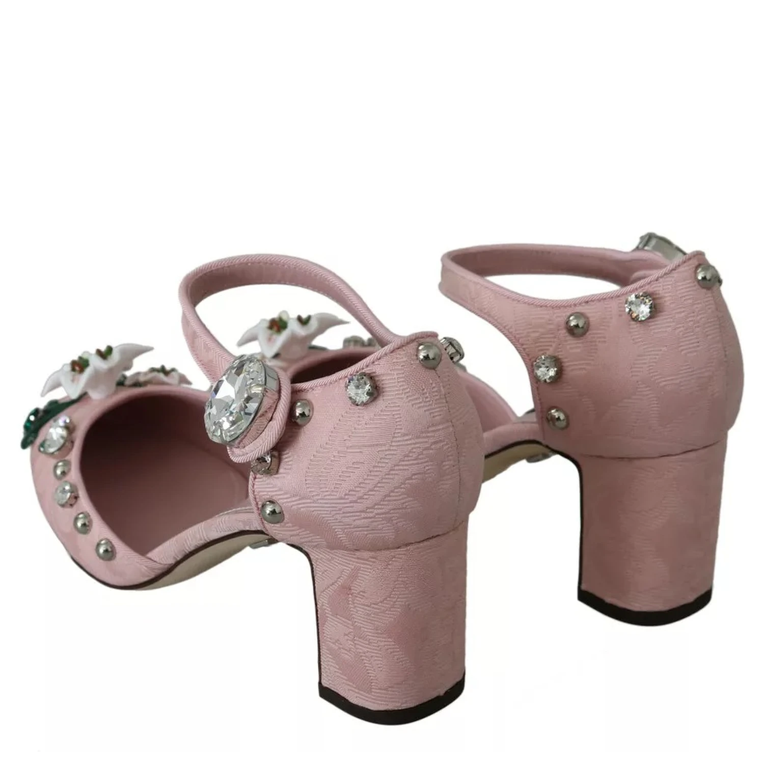 Pink Brocade Crystal Lily Ankle Strap Shoes