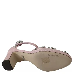Pink Brocade Crystal Lily Ankle Strap Shoes