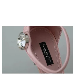Pink Brocade Crystal Lily Ankle Strap Shoes