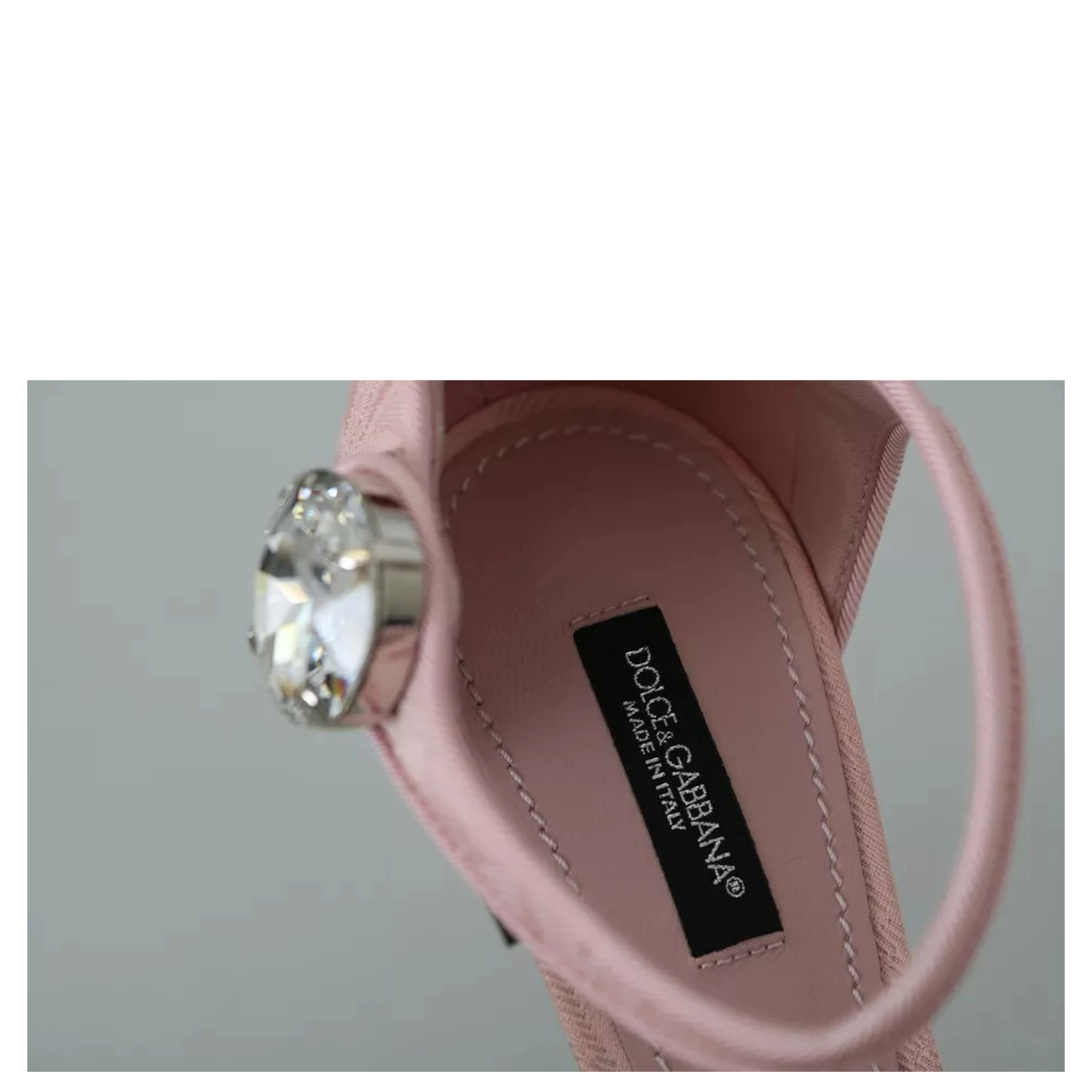 Pink Brocade Crystal Lily Ankle Strap Shoes