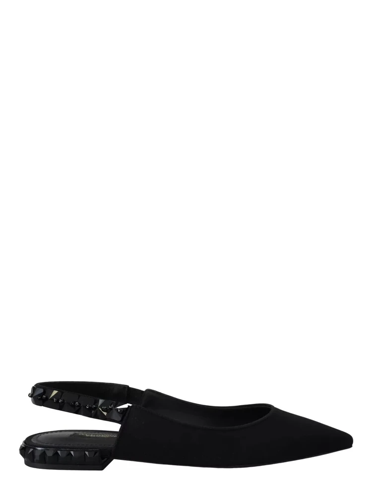 Black Flats Crystal Slingback Charmeuse Shoes