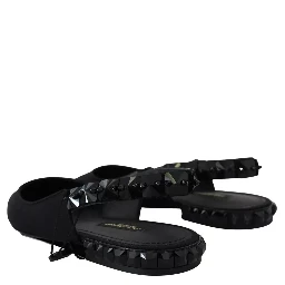 Black Flats Crystal Slingback Charmeuse Shoes