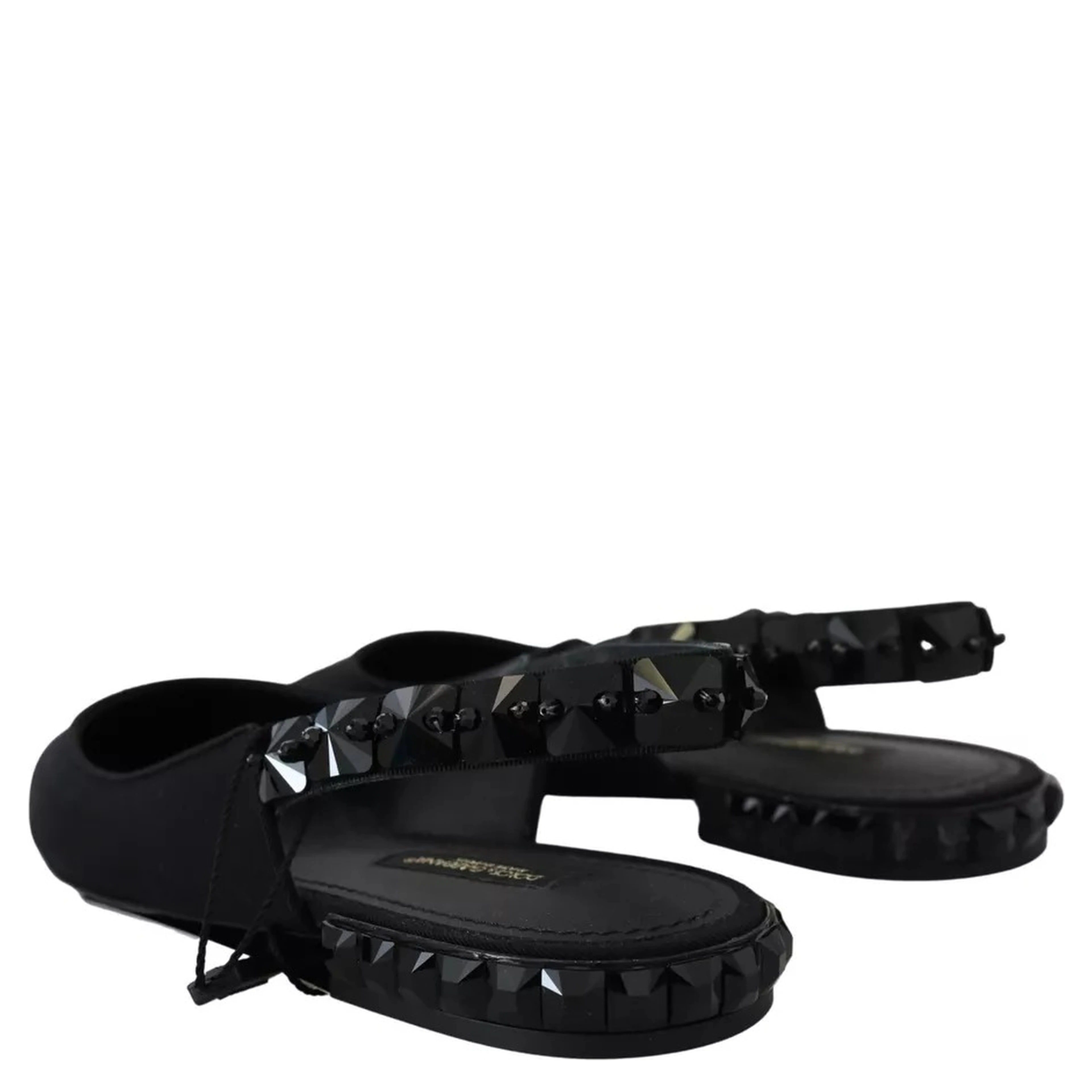 Black Flats Crystal Slingback Charmeuse Shoes
