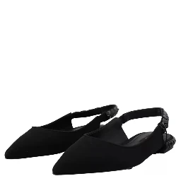 Black Flats Crystal Slingback Charmeuse Shoes