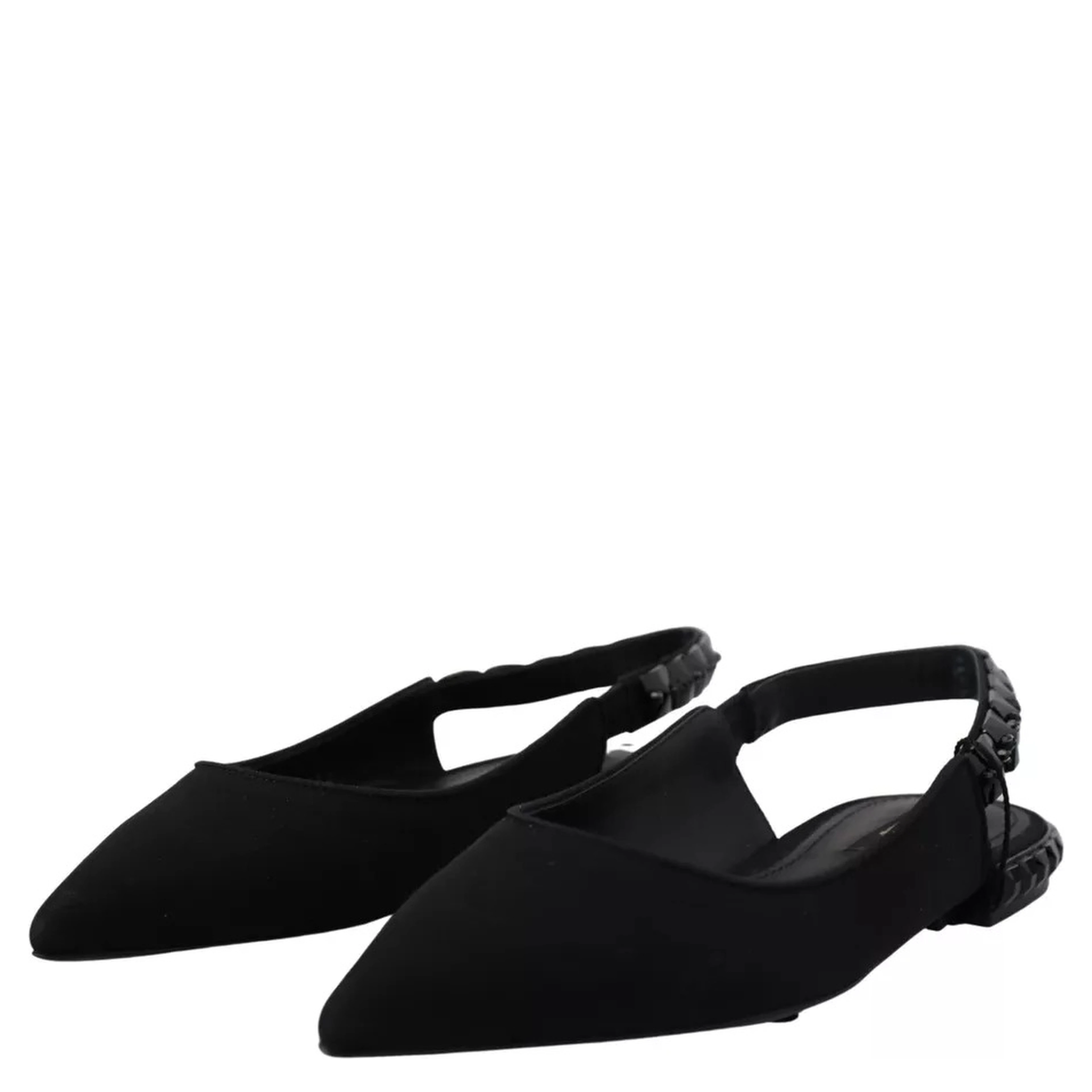 Black Flats Crystal Slingback Charmeuse Shoes