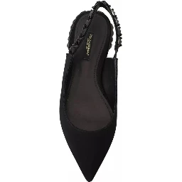 Black Flats Crystal Slingback Charmeuse Shoes
