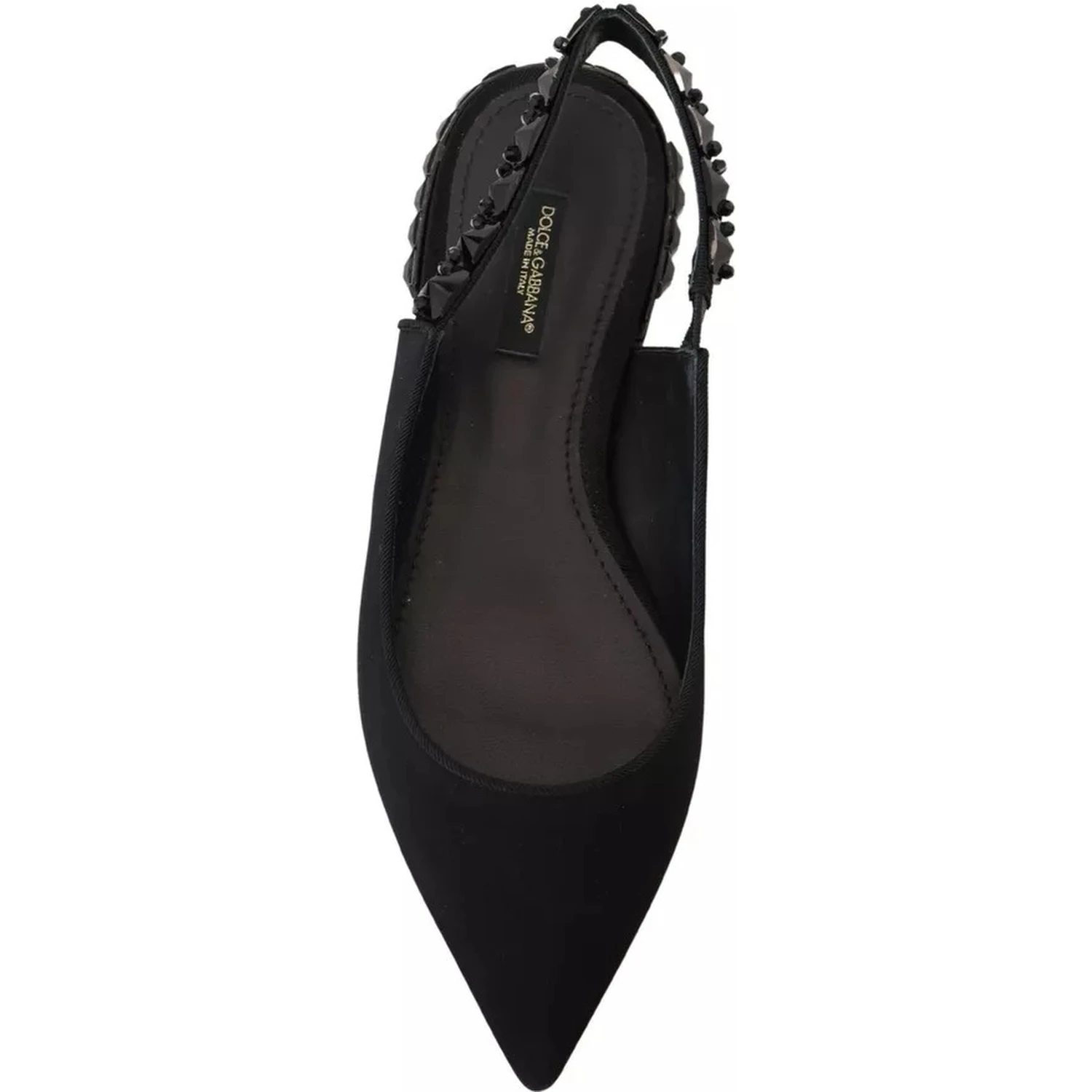 Black Flats Crystal Slingback Charmeuse Shoes